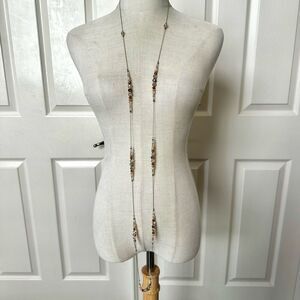 Ali Kahn brown tan long crystal necklace